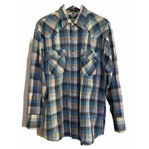 Youngbloods Western Shirt Pearl Snap Long-sleeve Plaid‎ Vintage Mens Large